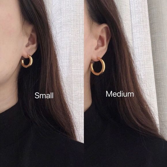 18K Solid Gold Plated Freya Minimalistic Hoops Earrings - Picture 2 of 6